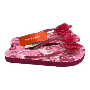 Joe Fresh Flip Flop Sandals Girls Size 12.5 Pink Floral Flower Beach Shoes